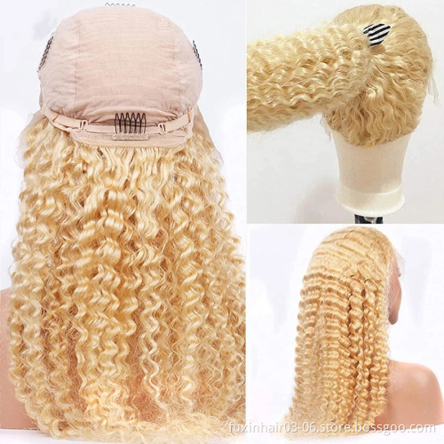 150% Deep Wave 613 Blonde Hd Lace Front Wig 13x4 Transparent Lace Frontal Human Hair Wig 613 Full Frontal Wig